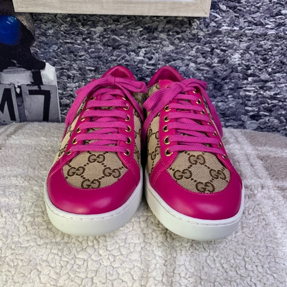 GUCCI BROOKLYN ORIGINAL BEIGE CANVAS LACE UP SHOES - Picture 3 of 9